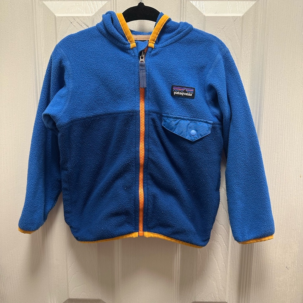 Patagonia Kids Blue Fleece Jacket with Orange Trim